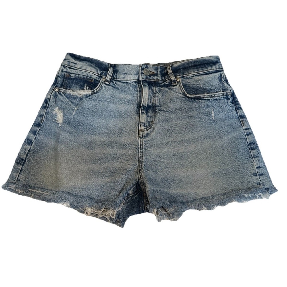 LOFT Blue Jean Shorts Women's Size 4 Blue Denim Frayed Hem Distressed Zip Up